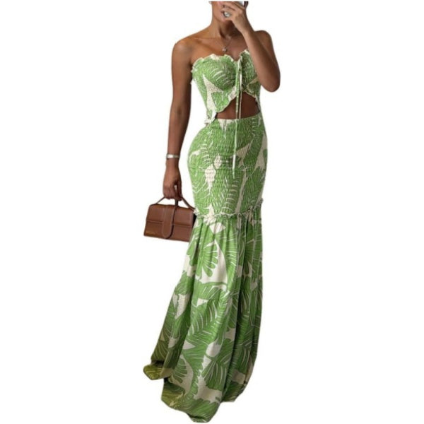 Emilie's Boutique ™  Strapless Leaf Print Maxi Dress