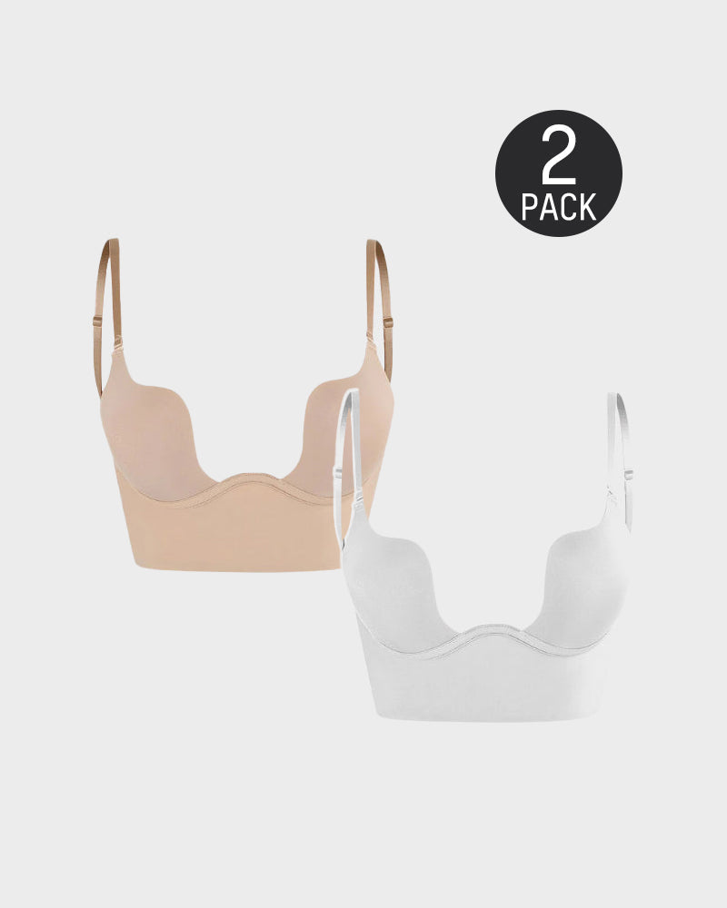 Emilie's Boutique ™ [2 Pack]Low Back Secret Plunge Bra - Beige+White
