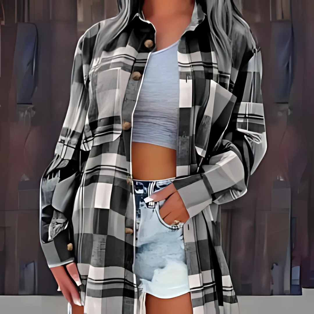 Emilie's Boutique ™ - Casual Plaid Button Down Collared Long Sleeve Top