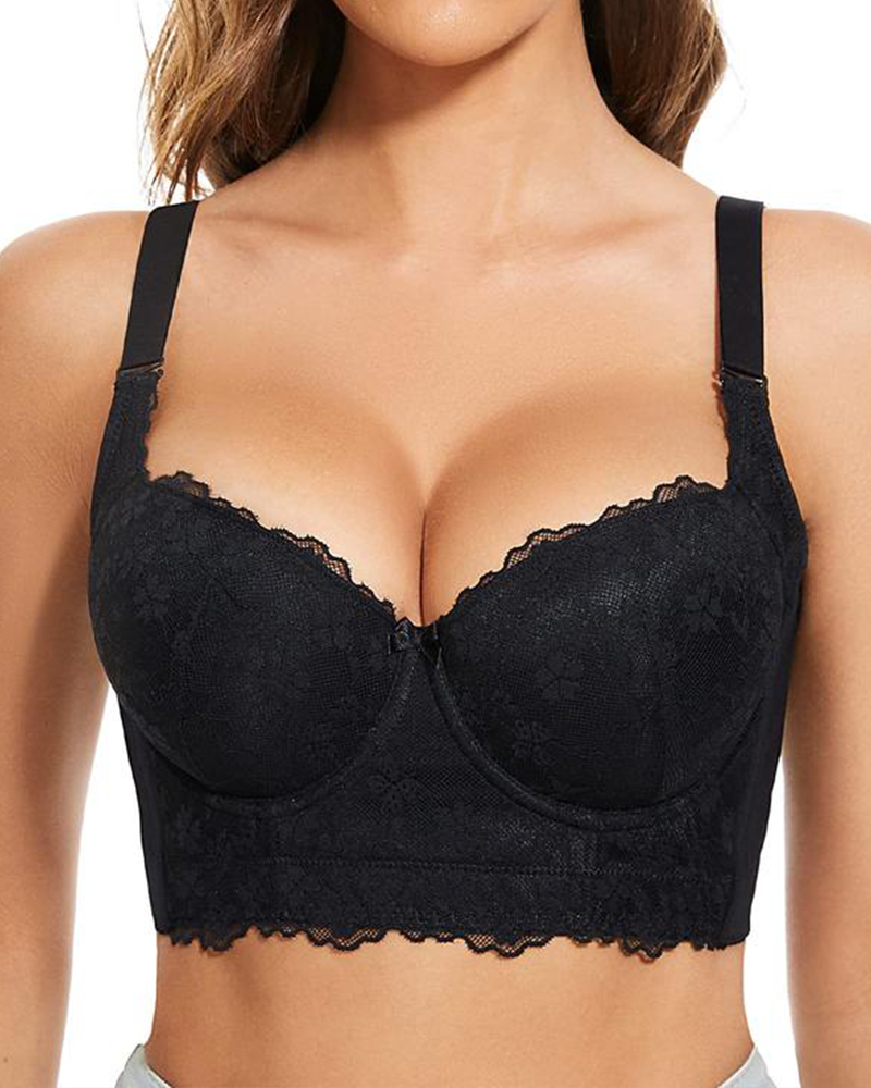 Emilie's Boutique ™ Women Lace Wide Back Underwired Longline Corset Push Up Bras