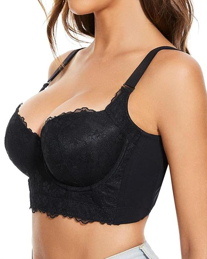 Emilie's Boutique ™ Women Lace Wide Back Underwired Longline Corset Push Up Bras