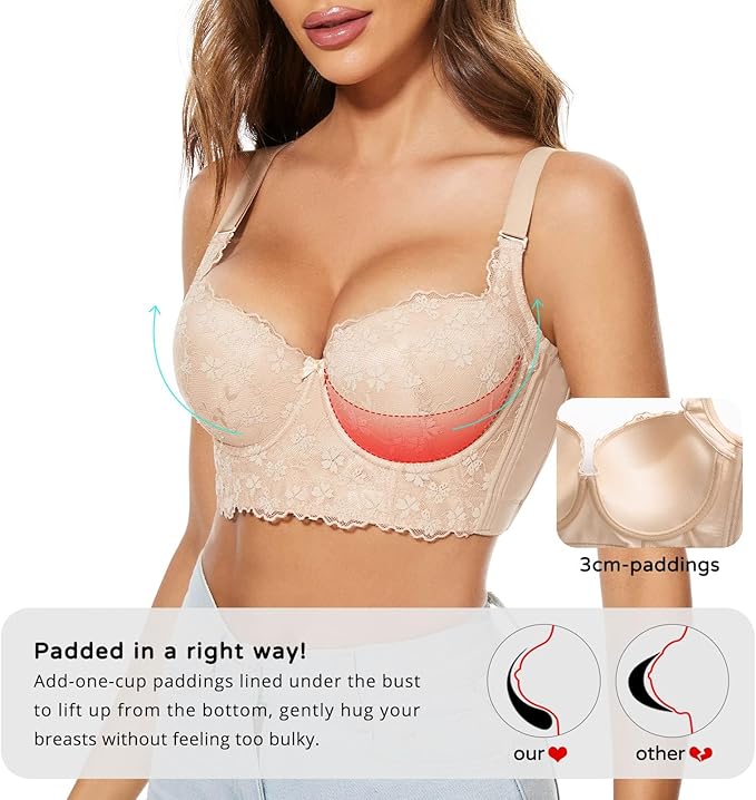 Emilie's Boutique ™ Women Lace Wide Back Underwired Longline Corset Push Up Bras