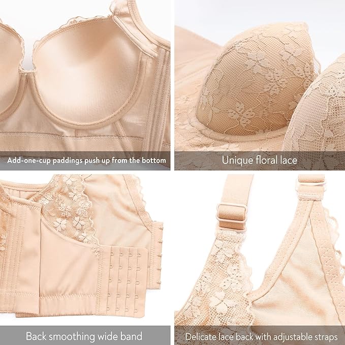 Emilie's Boutique ™ Women Lace Wide Back Underwired Longline Corset Push Up Bras