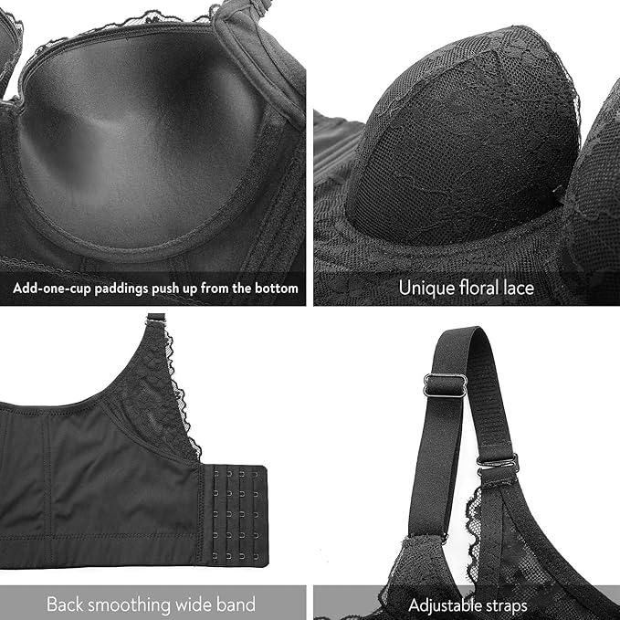 Emilie's Boutique ™ Women Lace Wide Back Underwired Longline Corset Push Up Bras