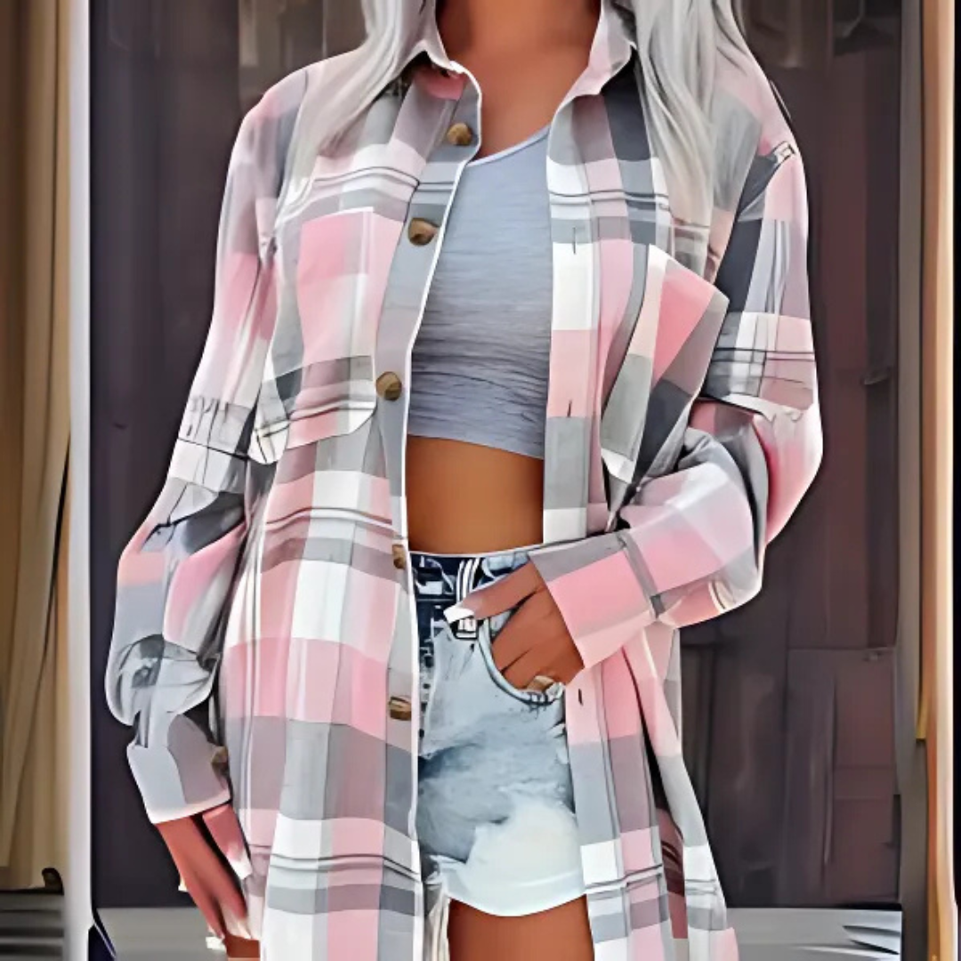 Emilie's Boutique ™ - Casual Plaid Button Down Collared Long Sleeve Top