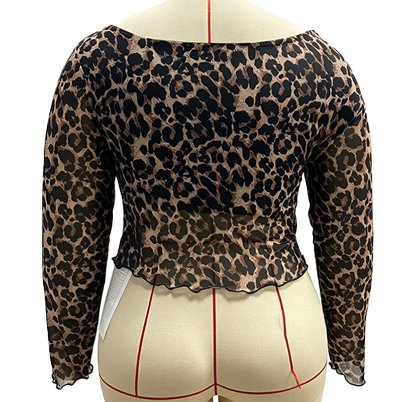 Emilie's Boutique ™ Plus-size leopard print one-shoulder drawstring top