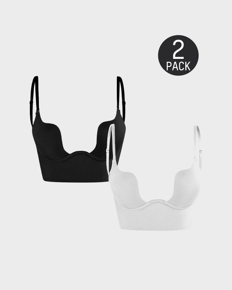 Emilie's Boutique ™ [2 Pack]Low Back Secret Plunge Bra - Black+White