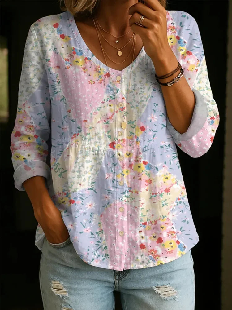 Emilie's Boutique ™ Floral Pattern Art Print Casual Cotton Shirt