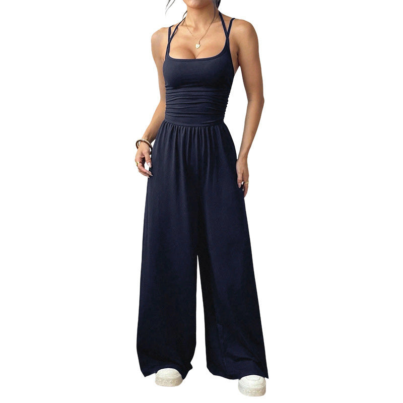 Emilie's Boutique ™ Backless Halter Ruched High Waist Wide Leg Jumpsuit