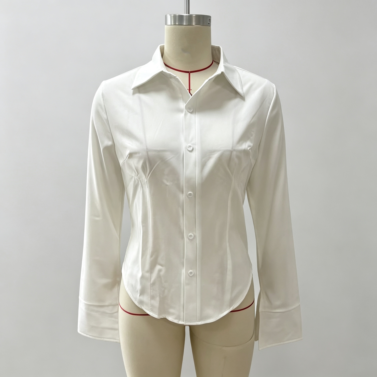 Emilie's Boutique ™ Slim-fit V-neck waist-cinching long-sleeved shirt