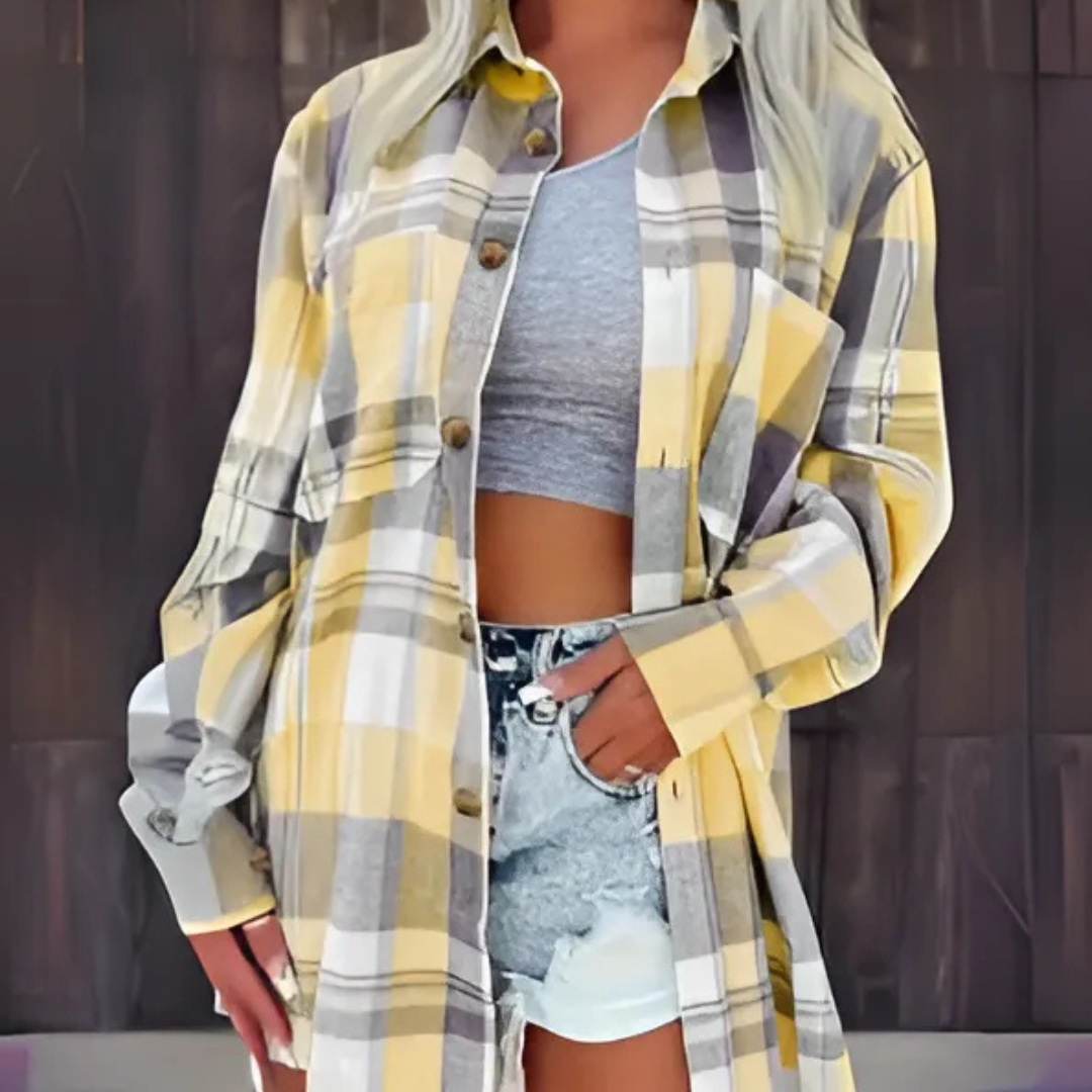 Emilie's Boutique ™ - Casual Plaid Button Down Collared Long Sleeve Top