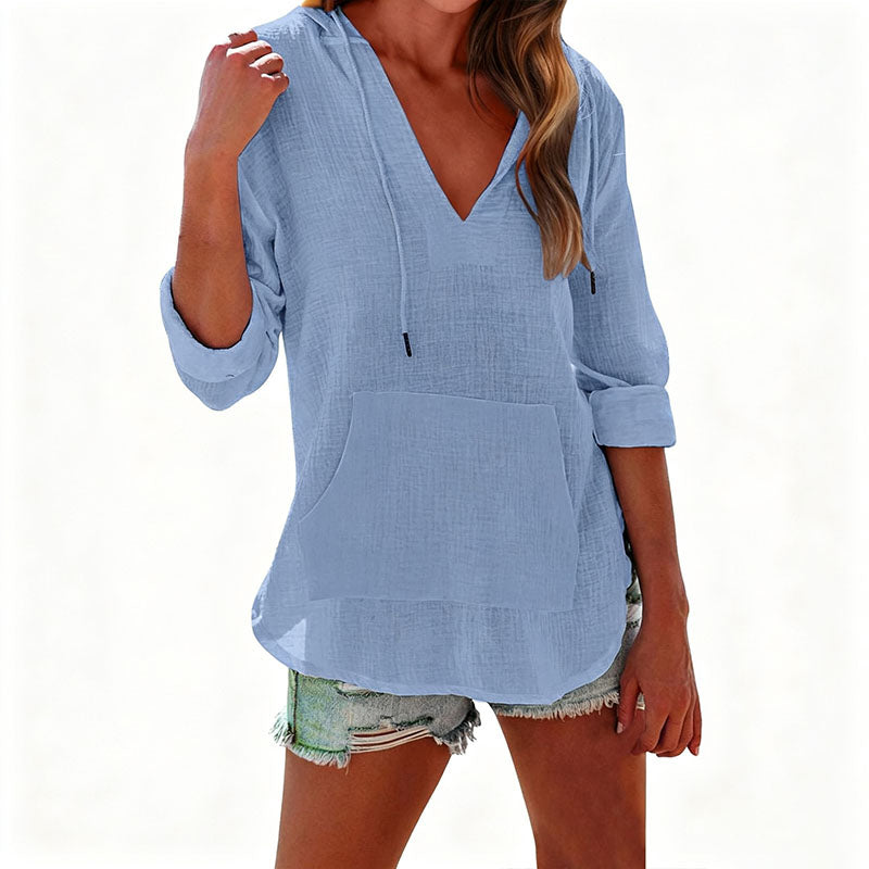 Emilie's Boutique ™ Beach Long-Sleeve V-Neck Hooded Shirt