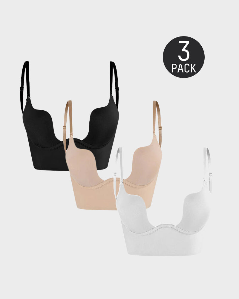 Emilie's Boutique ™ [3 Pack]Low Back Secret Plunge Bra - Black+Beige+White