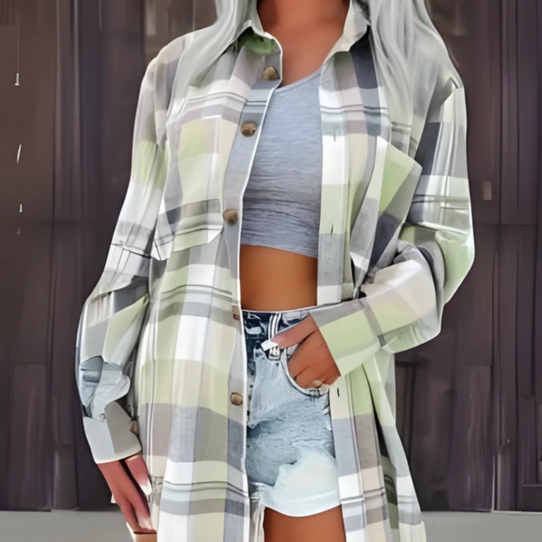 Emilie's Boutique ™ - Casual Plaid Button Down Collared Long Sleeve Top