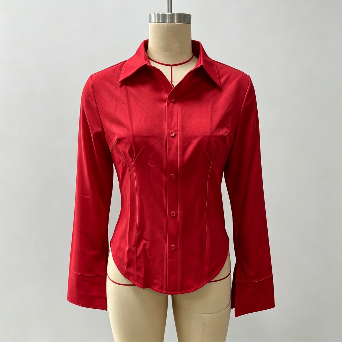 Emilie's Boutique ™ Slim-fit V-neck waist-cinching long-sleeved shirt