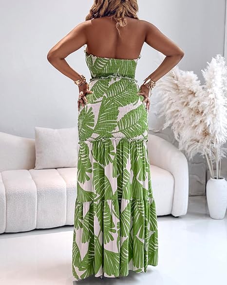 Emilie's Boutique ™  Strapless Leaf Print Maxi Dress