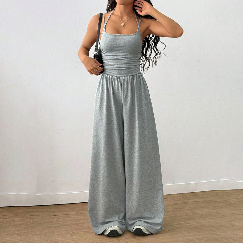 Emilie's Boutique ™ Backless Halter Ruched High Waist Wide Leg Jumpsuit