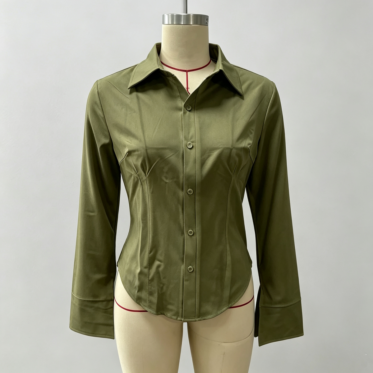 Emilie's Boutique ™ Slim-fit V-neck waist-cinching long-sleeved shirt