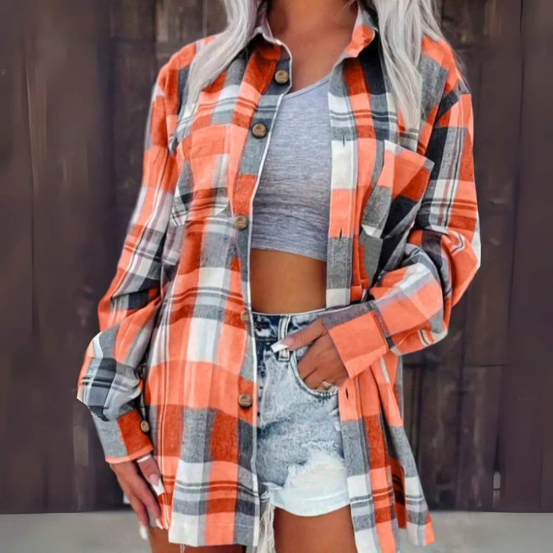 Emilie's Boutique ™ - Casual Plaid Button Down Collared Long Sleeve Top