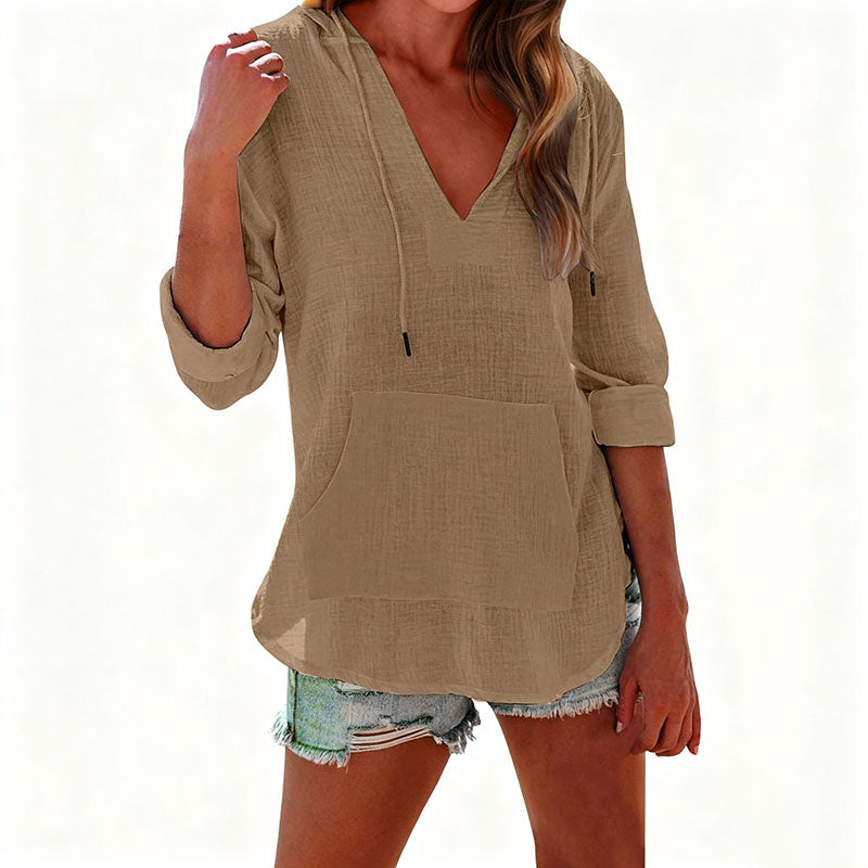 Emilie's Boutique ™ Beach Long-Sleeve V-Neck Hooded Shirt