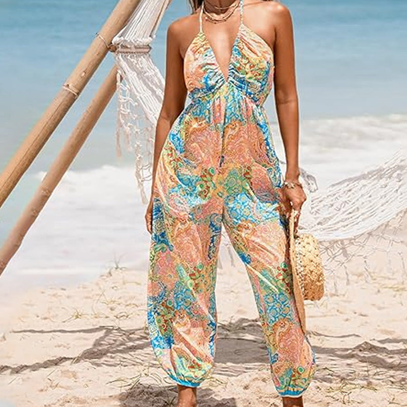 Emilie's Boutique ™ V-neck backless loose-fitting jumpsuit