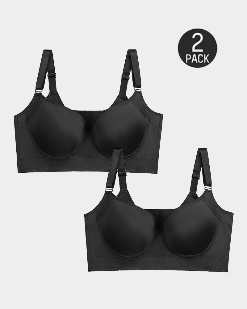 Emilie's Boutique ™ [2-Pack] Extra Firm High Compression Full Cup Push Up Bra - Black