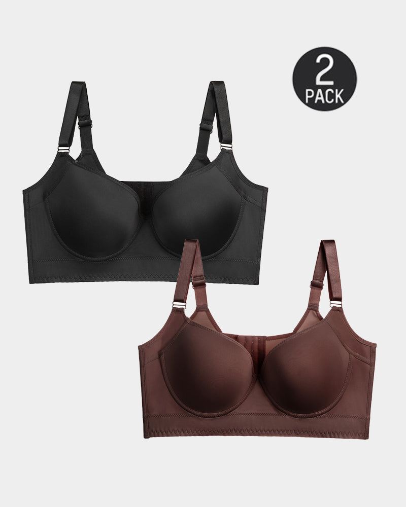 Emilie's Boutique ™ [2-Pack] Extra Firm High Compression Full Cup Push Up Bra - Black+Brown
