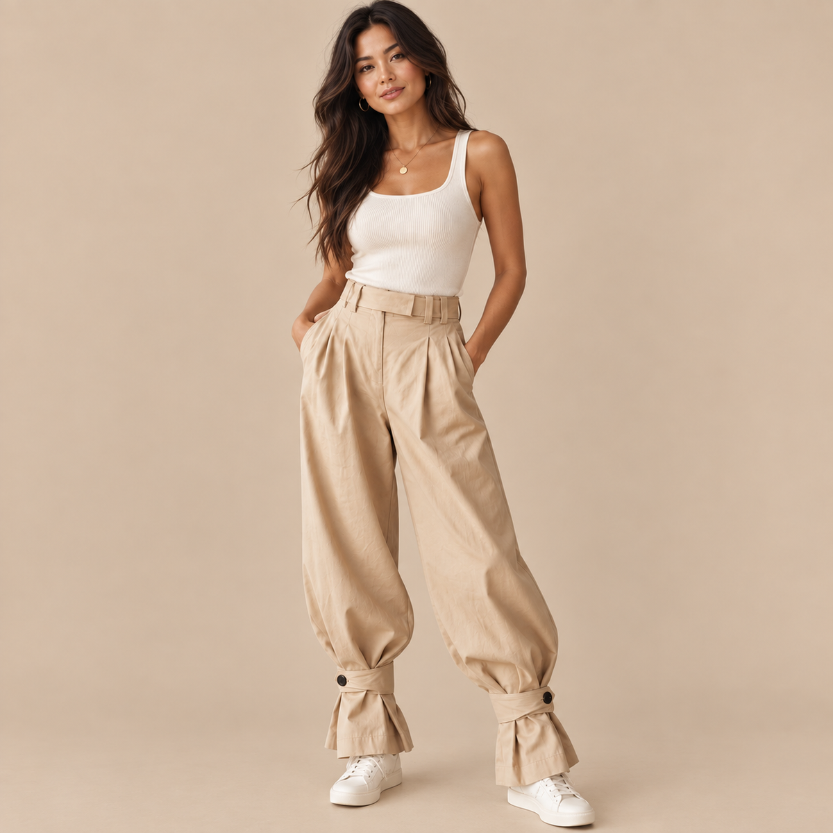 Emilie's Boutique ™ Pleated Lantern Pants with Ruffled Cuffs