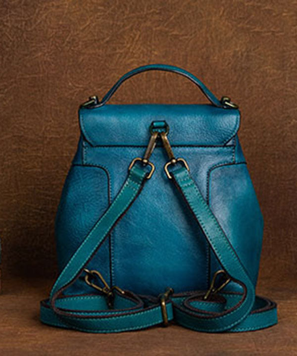 Emilie's Boutique ™  DIY Blue Oriental Paintings Calf Leather Backpack Bag