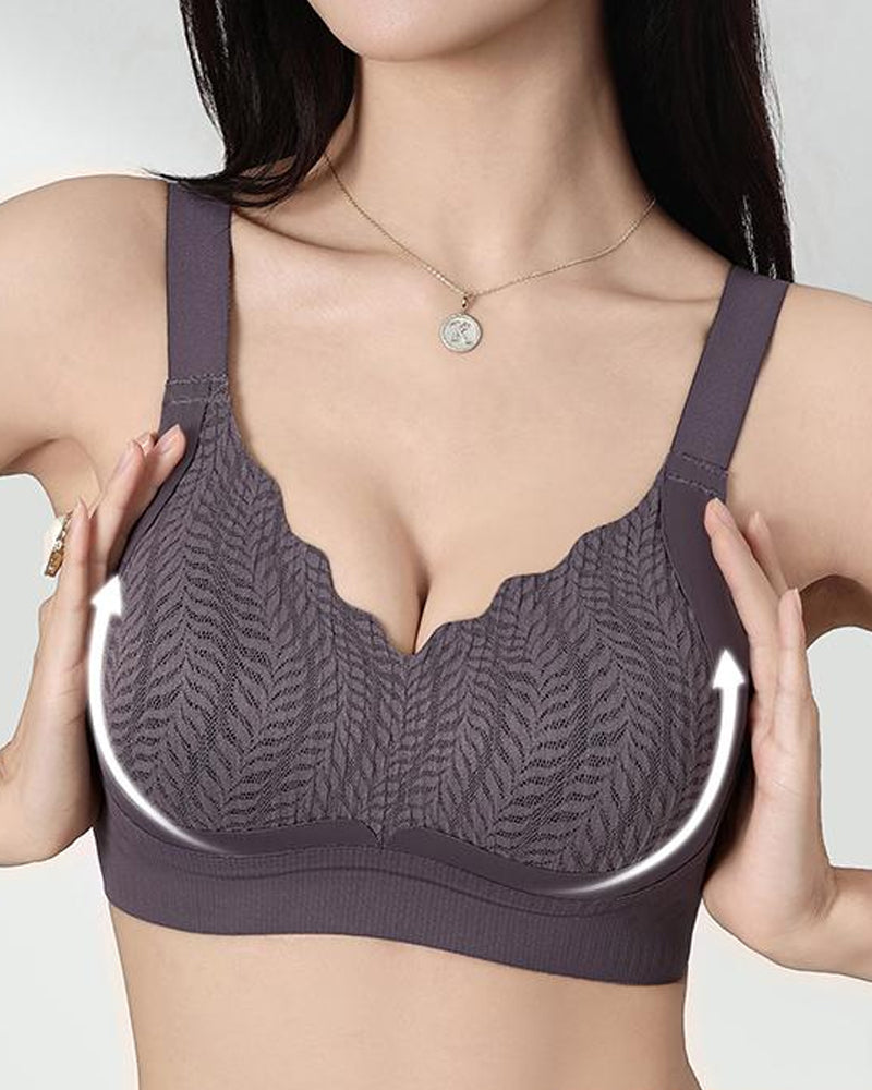 Emilie's Boutique ™ Casual Seamless Wavy Edge Wide Shoulder Straps Underwire Push-up Breathable Bra
