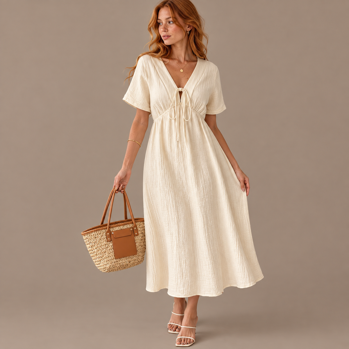 Emilie's Boutique ™  Front tie V-neck A-line dress