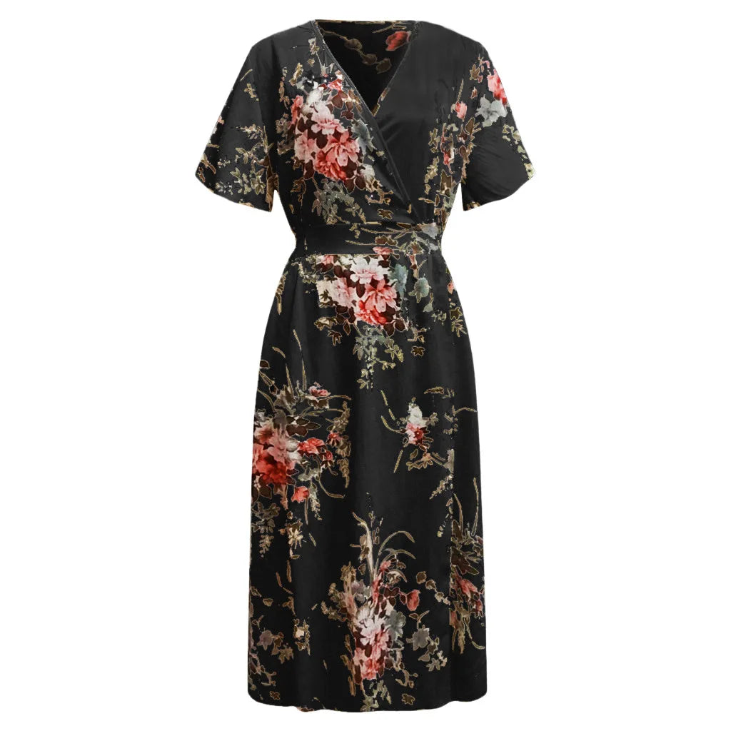 Emilie's Boutique ™ Floral Print Fitted Waist Knit Dress.