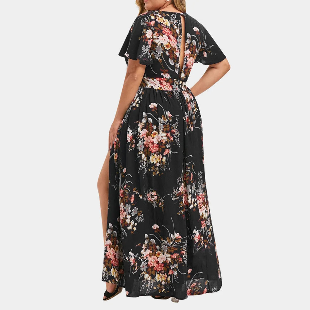 Emilie's Boutique ™ Floral Print Fitted Waist Knit Dress.