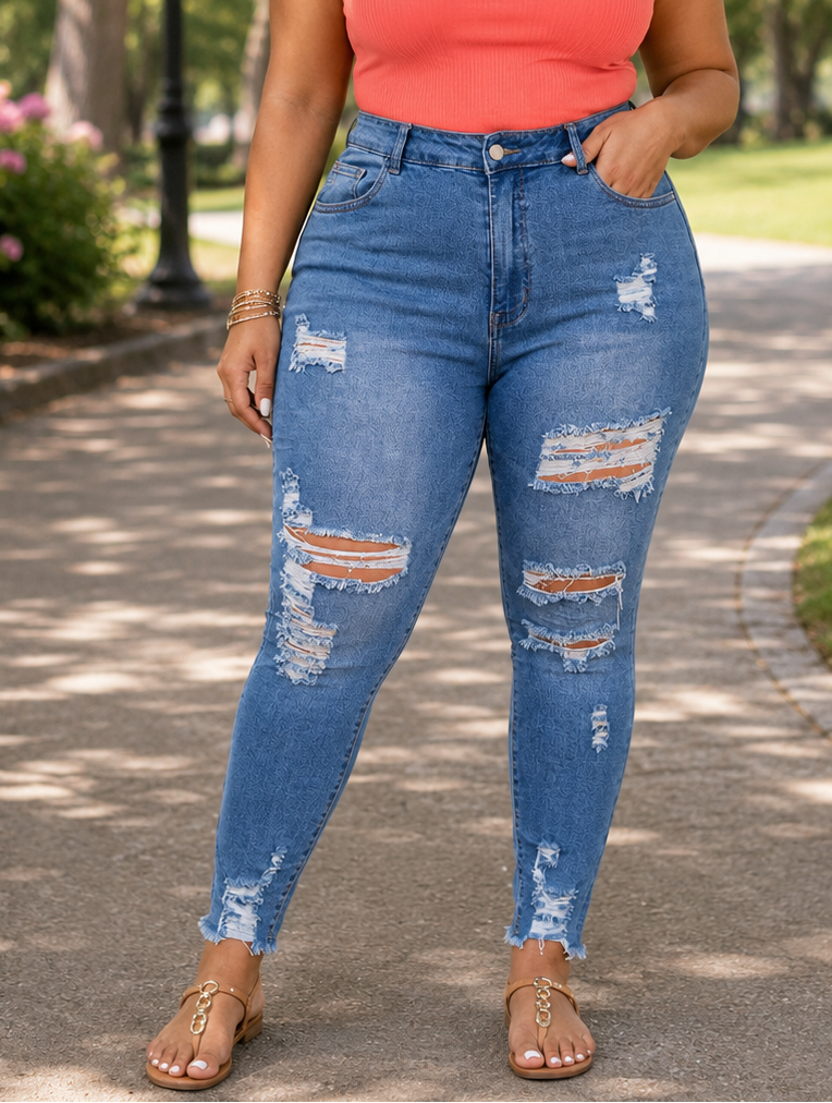 Emilie's Boutique ™ High Waisted Distressed Jeans in Blue