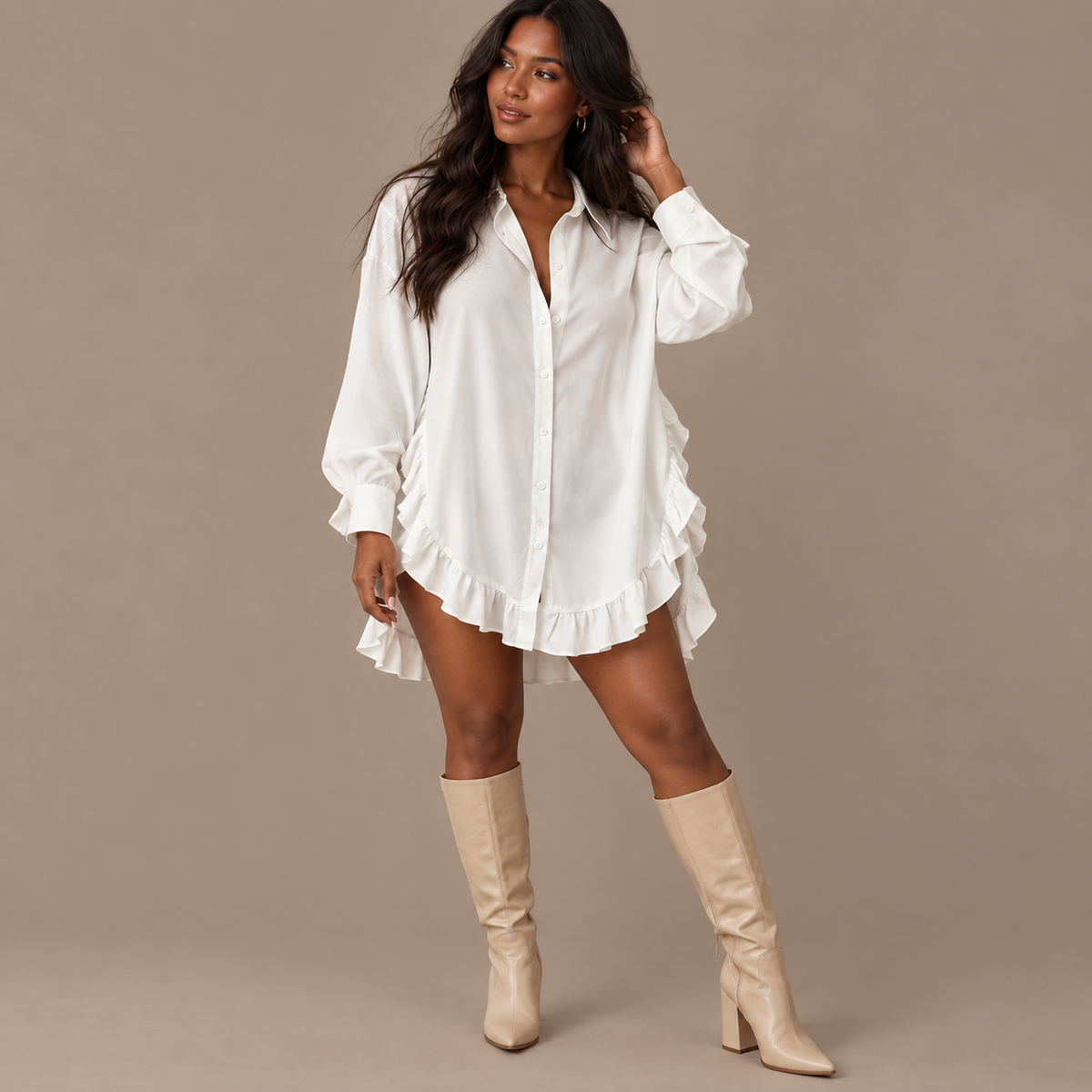 Emilie's Boutique ™ Loose-fitting ruffled hem shirt