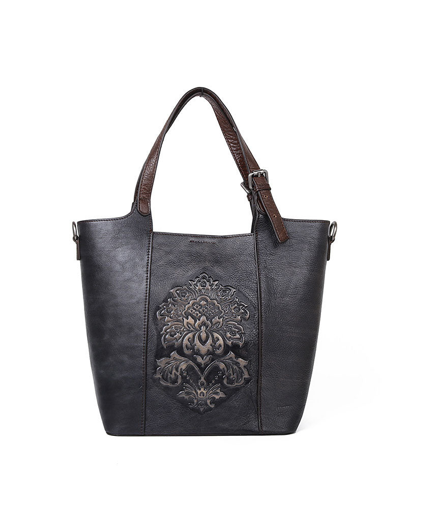 Emilie's Boutique ™ Red Rubbing embossing Paitings Calf Leather Tote Handbag