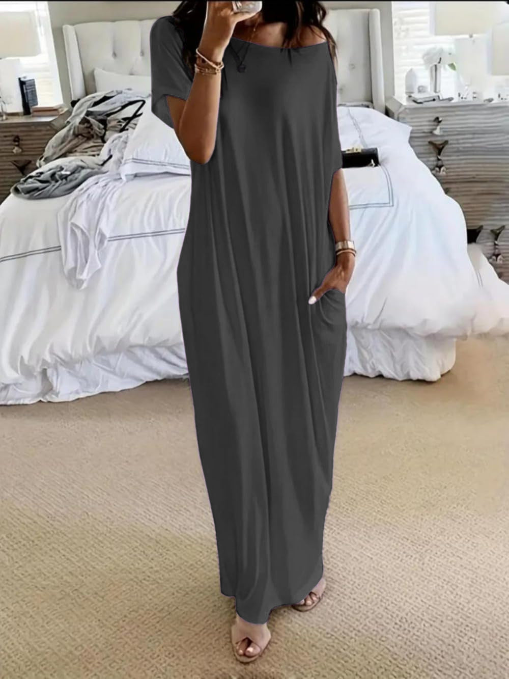 Emilie's Boutique ™  Oversized Asymmetric Off-Shoulder Casual Dress