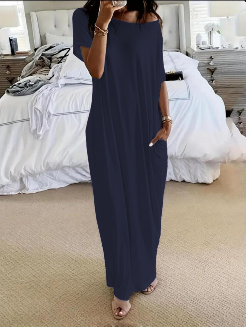 Emilie's Boutique ™  Oversized Asymmetric Off-Shoulder Casual Dress