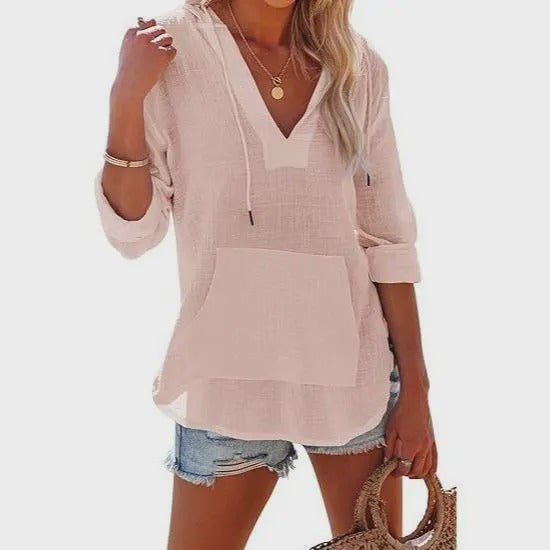 Emilie's Boutique ™ Beach Long-Sleeve V-Neck Hooded Shirt