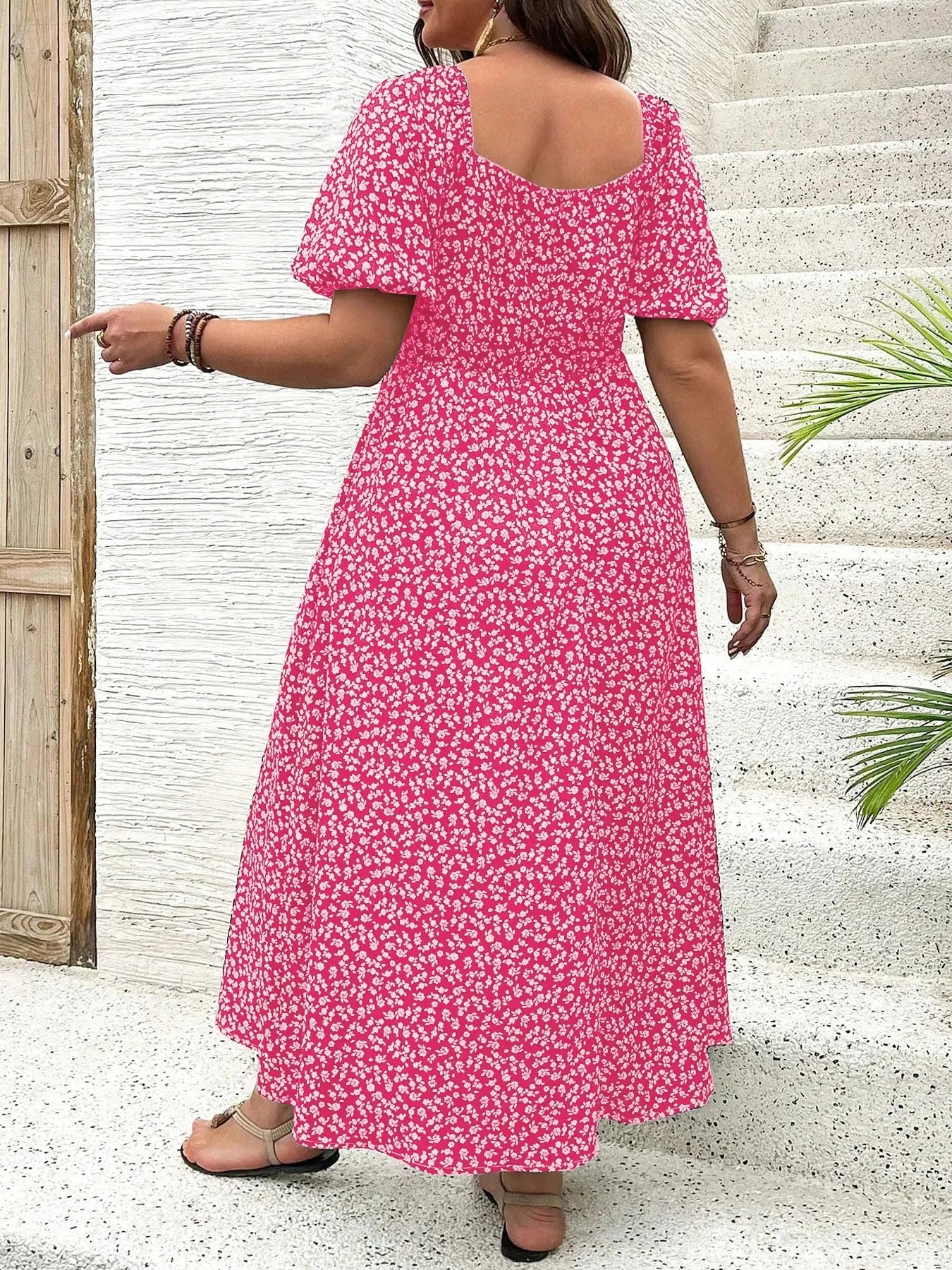 Emilie's Boutique ™ Shirred Floral Print Pockets Maxi Dress