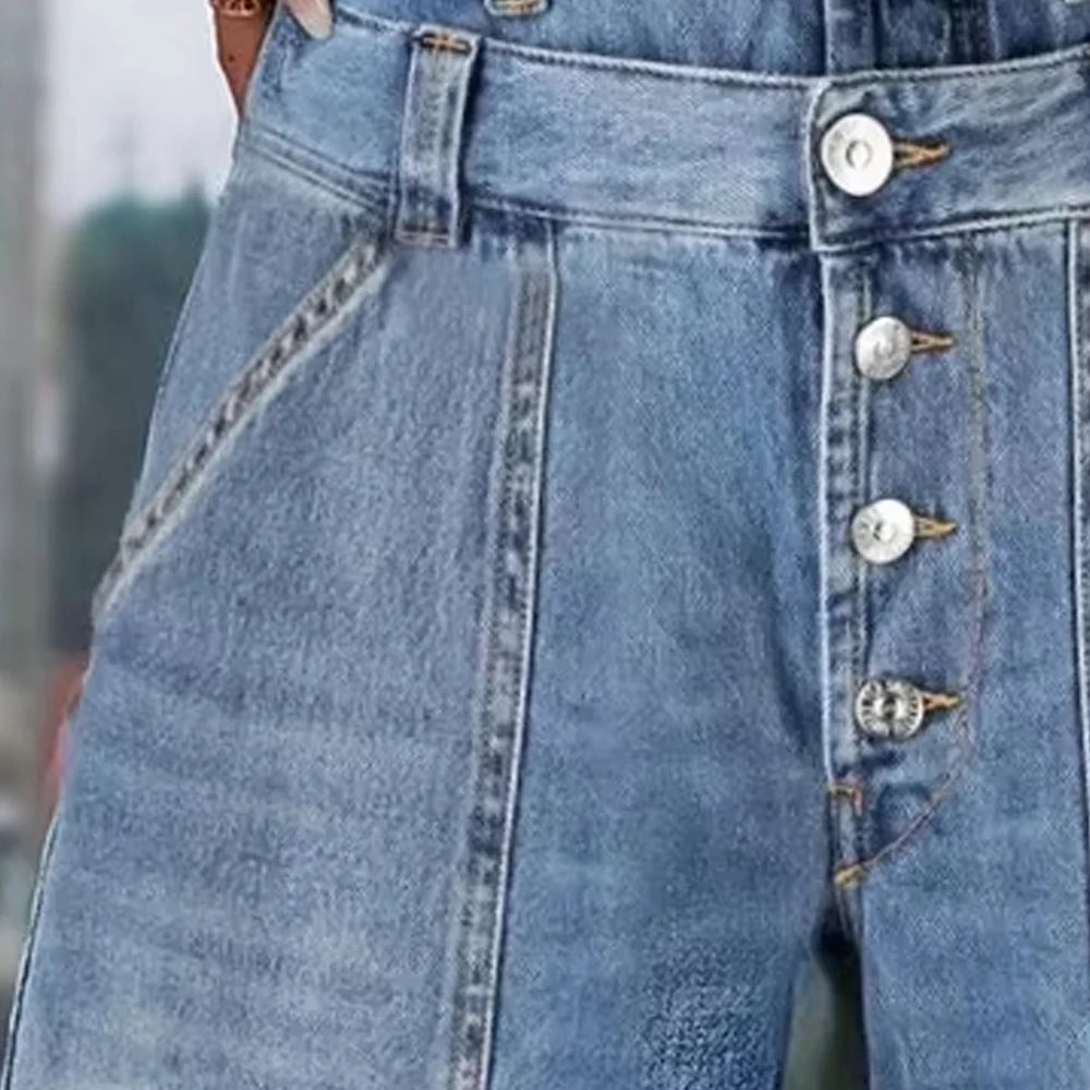 Damesmode Vintage Plus Size Wijde Pijpen Jeans Hoge Taille Knoopsluiting Denim Broek Harajuku Zakken Herfst Jeans
