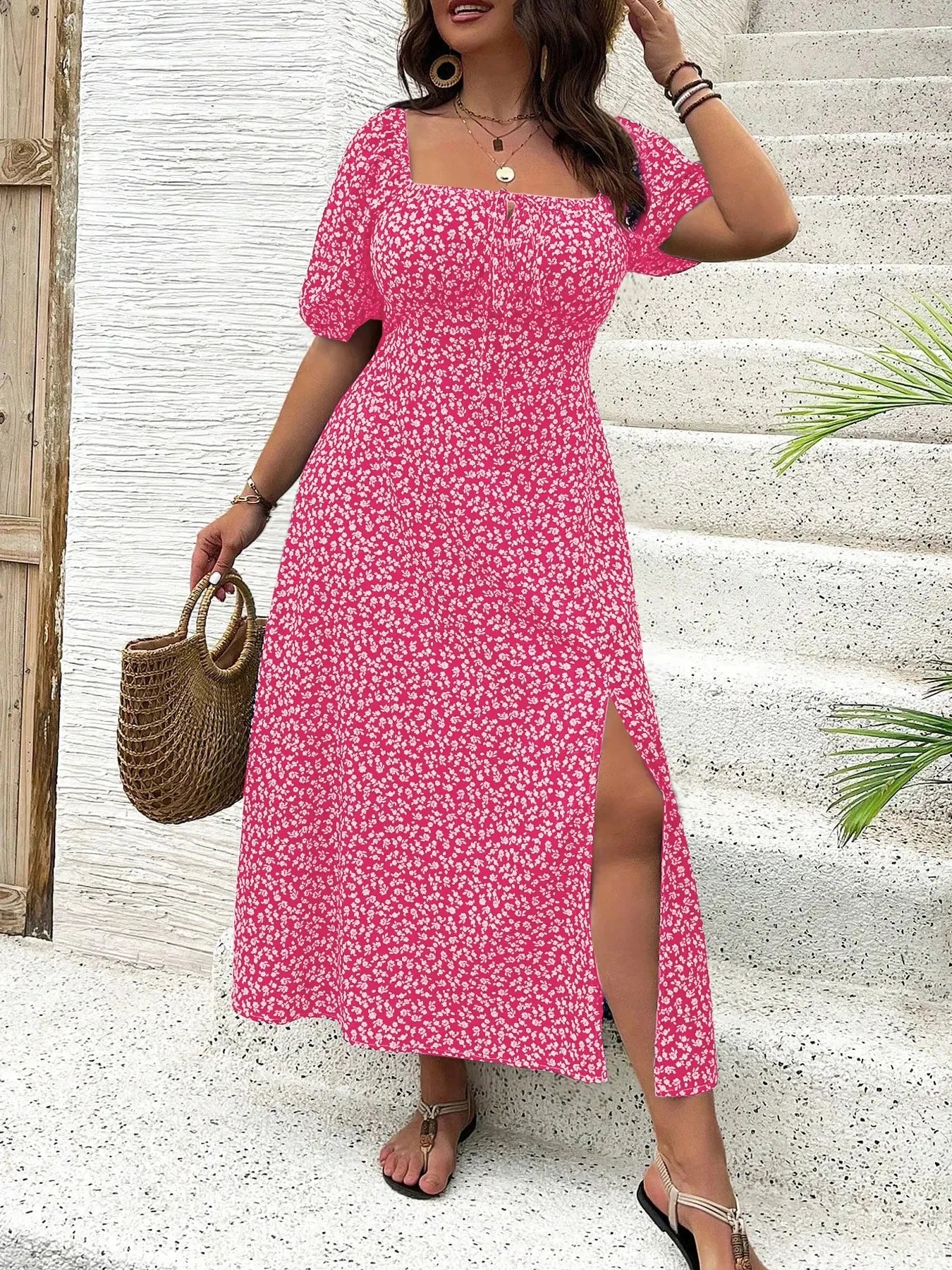 Emilie's Boutique ™ Shirred Floral Print Pockets Maxi Dress