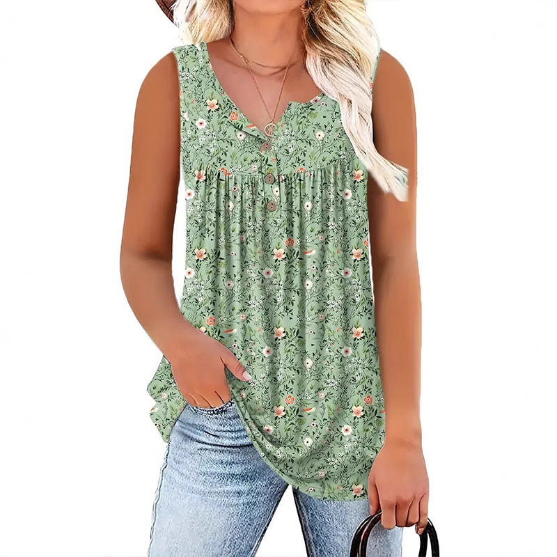 Emilie's Boutique ™ Button-down V-neck floral sleeveless top