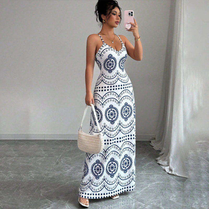 Emilie's Boutique ™  Retro Geometric Print Slim-Fit Camisole Dress