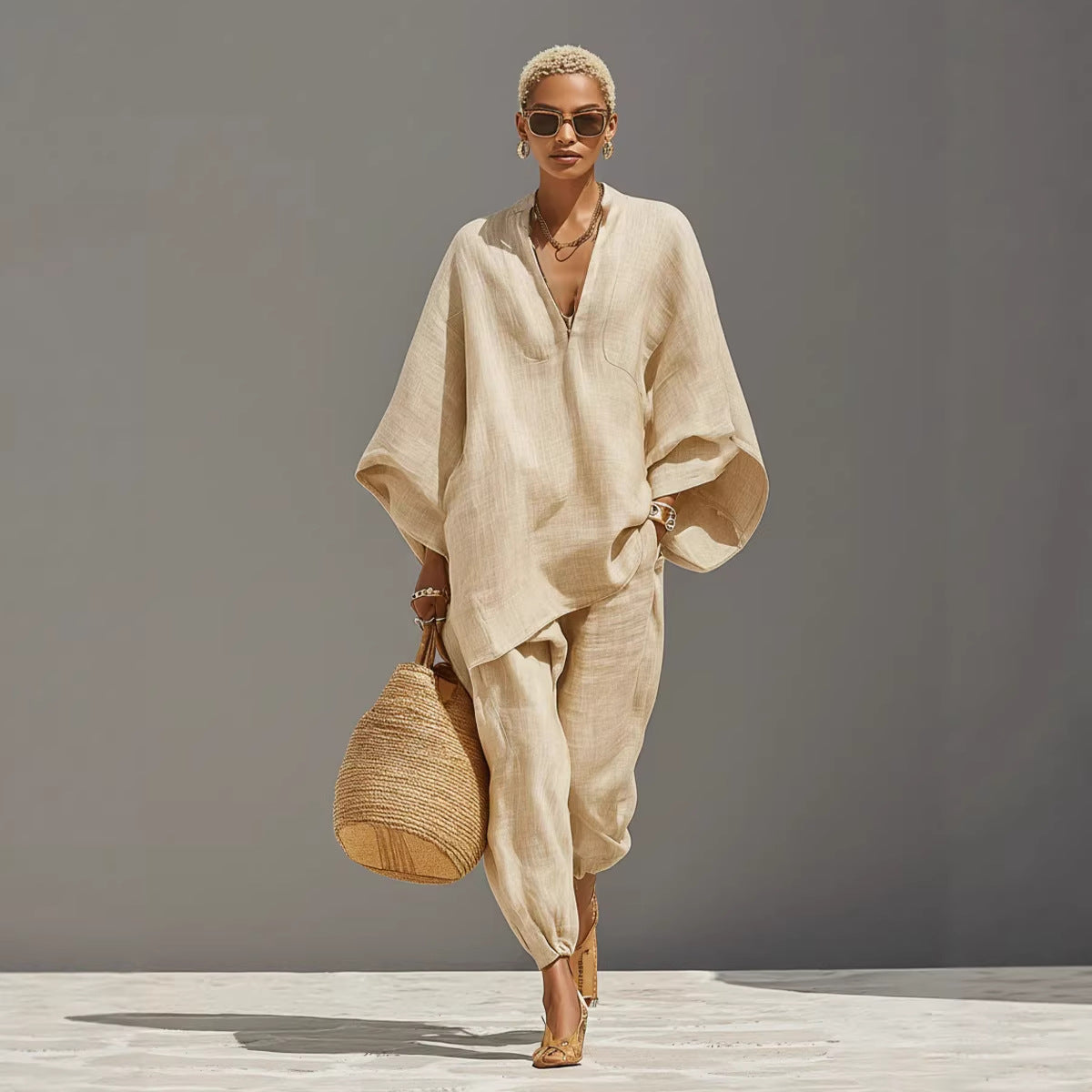 Emilie's Boutique ™ V-neck batwing-sleeve top and trousers set