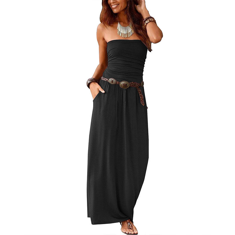 Emilie's Boutique ™  Pleated off-shoulder sleeveless dress