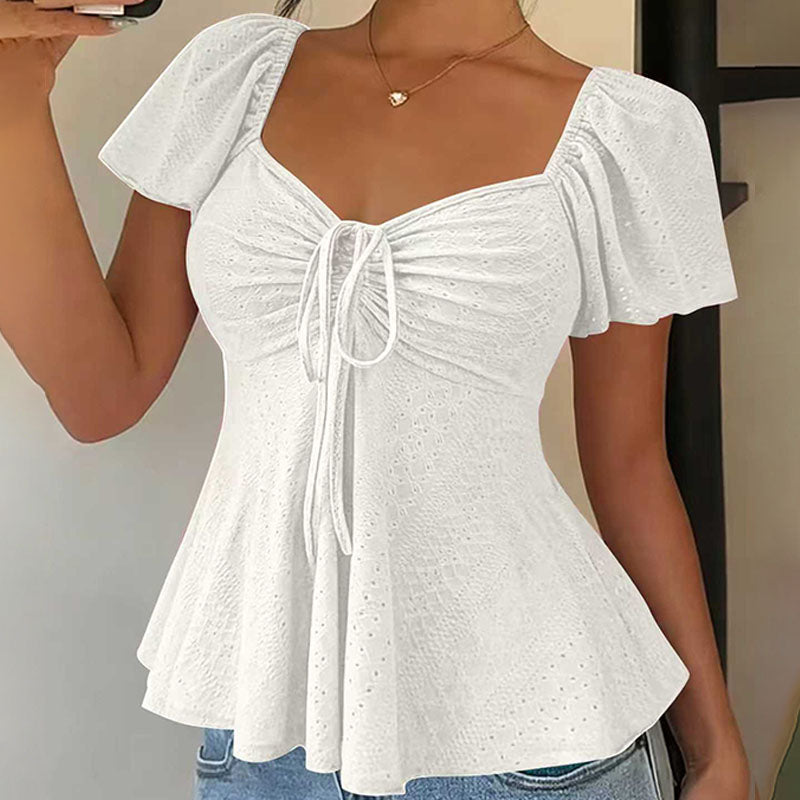 Emilie's Boutique ™ V-neck cut-out embroidered peplum top
