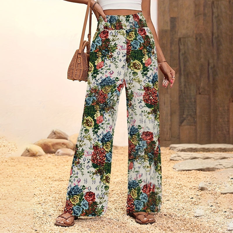 Emilie's Boutique ™  Elastic high-waisted printed wide-leg pants