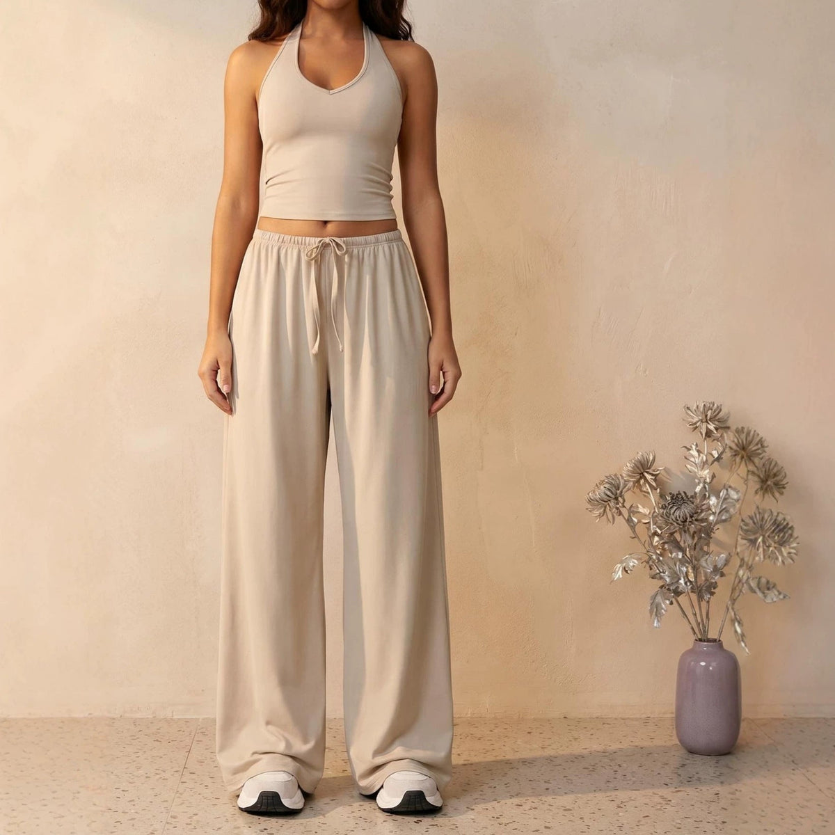 Emilie's Boutique ™ halter neck top and drawstring pants two-piece set