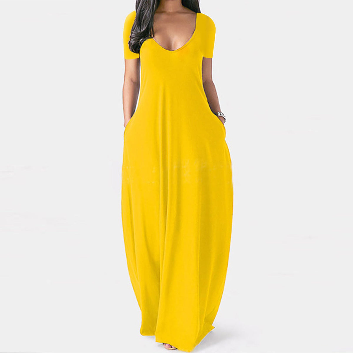 Emilie's Boutique ™  V-neck short-sleeved loose casual long dress